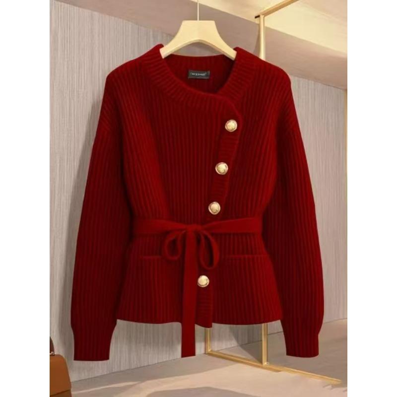 

Winter unique chic knitted sweater top lazy waist super good-looking red sweater women s coat average size