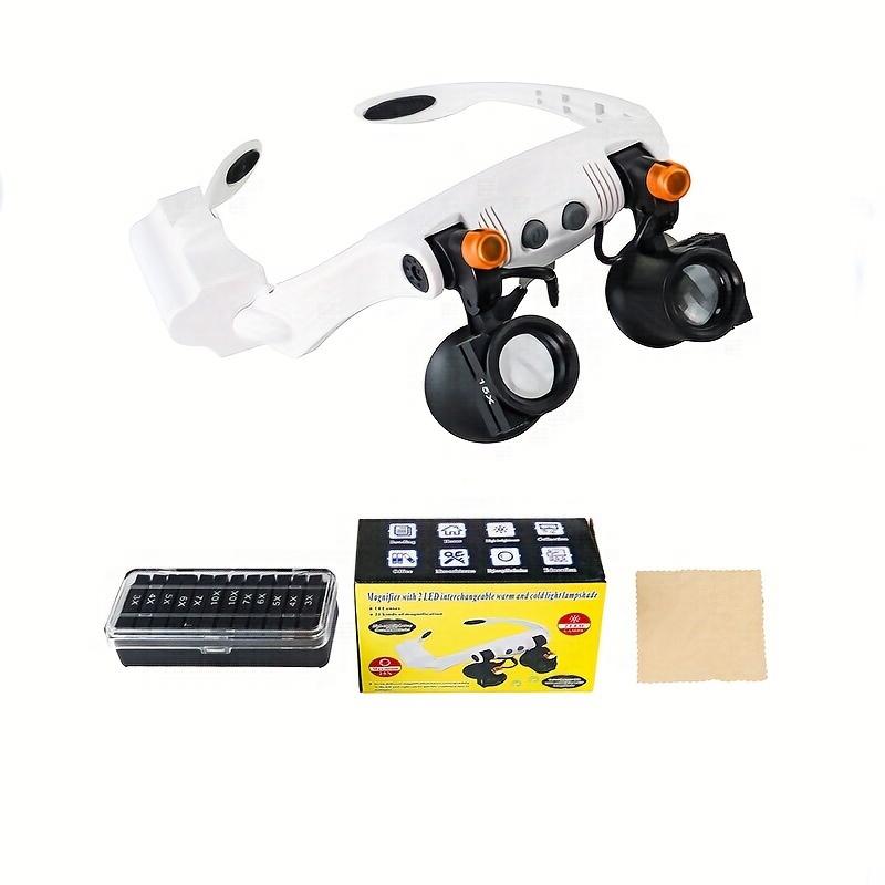 2-piece Head Mounted Magnifying Glass, Interchangeable Cooling and Heating Light, Detachable Lens, Used for Close Range Work