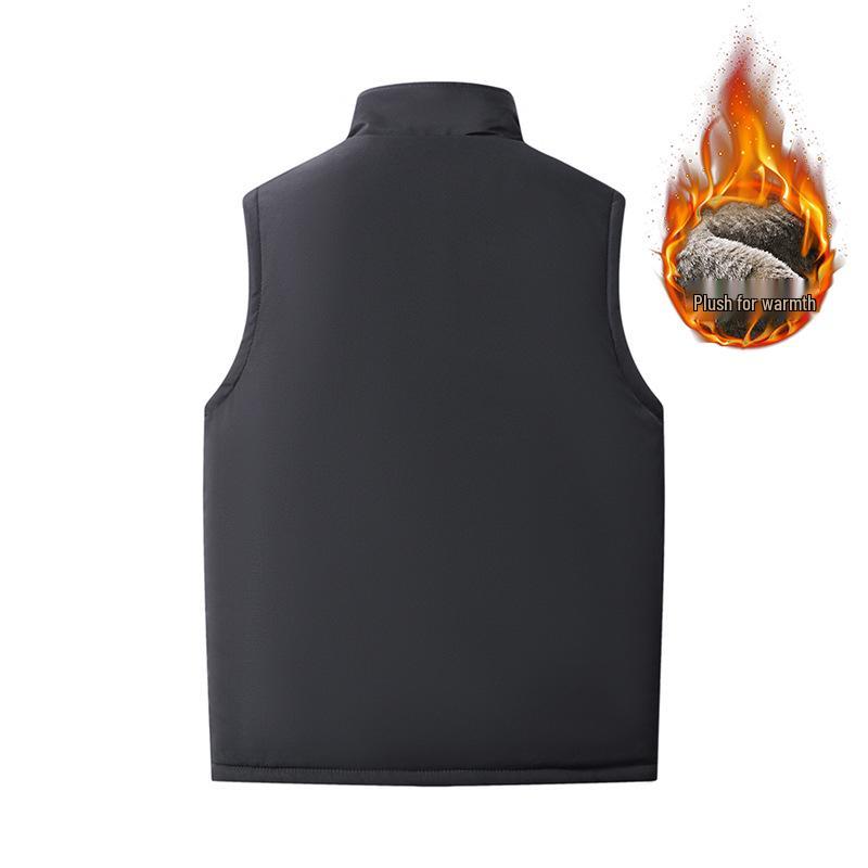 Men's Thickened Fleece-Lined Workwear Vest with Multi-Pockets for Autumn/Winter