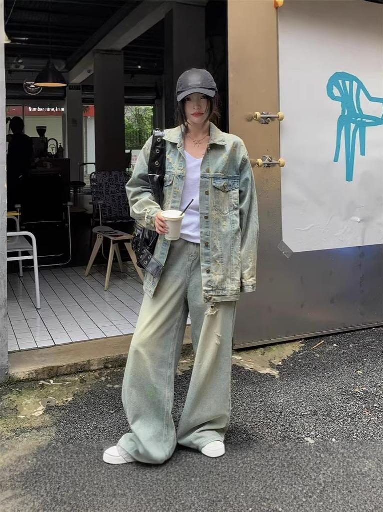 New Arrival: Plus Size Women's Distressed Washed Denim Jacket - Loose Fit, Ripped Style, Spring Collection.