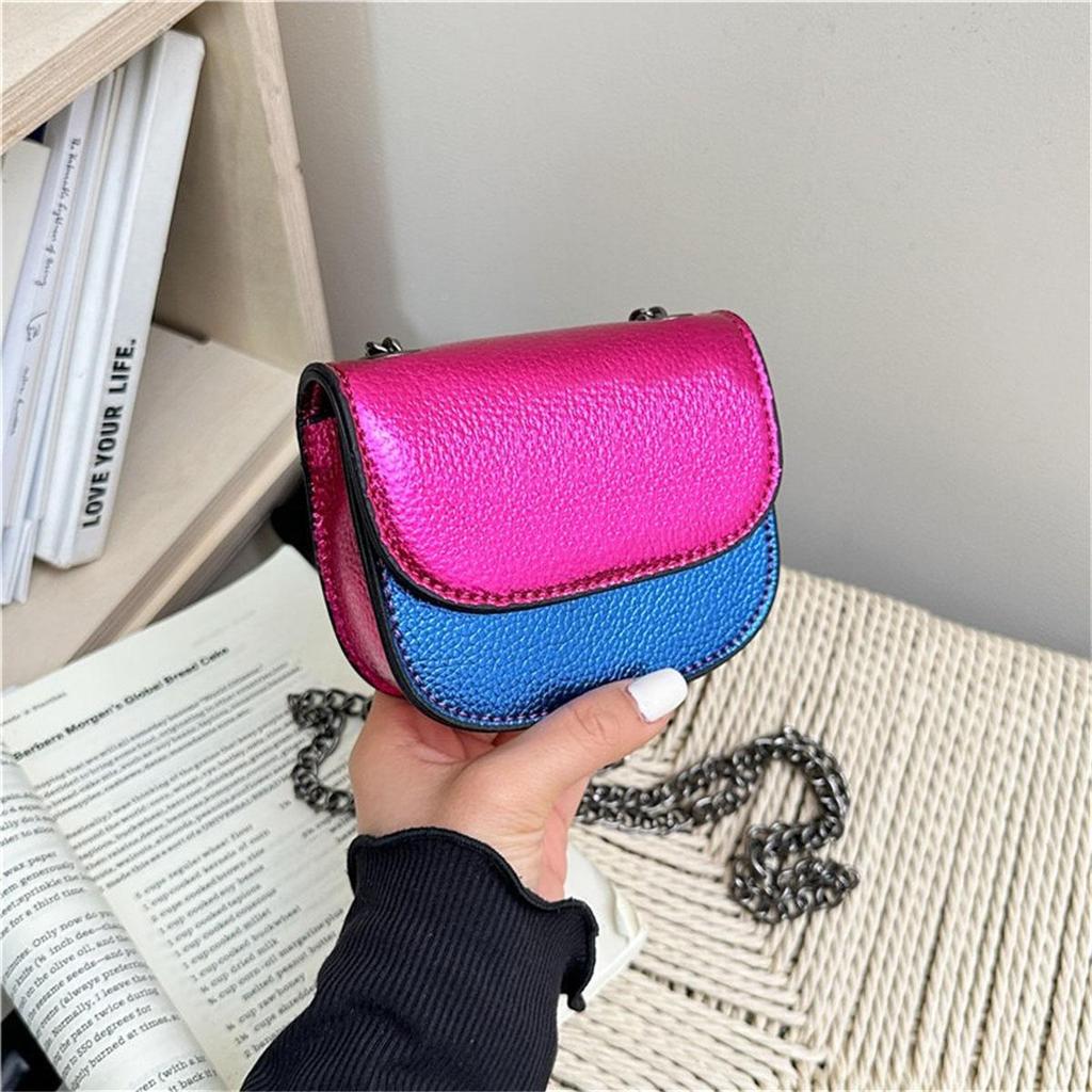 Women's K-G PU Mini Colorful Splicing Chain Bag Fashionable And Versatile Saddle Bag Single Shoulder Crossbody Bag