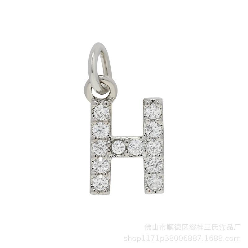 Mini Letter H Pendant Charm Bracelet Accessory Micro Pave Cubic Zirconia Electroplated Real Copper Jewelry Component for DIY Crafting