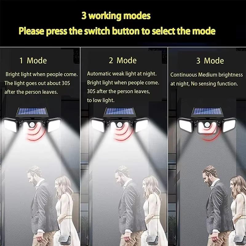 Led Solar Light Outdoor Motion Sensor Human Body Sensing Adjustable Head Ip65 Waterproof Solar Three Head Wall Lamp Garden