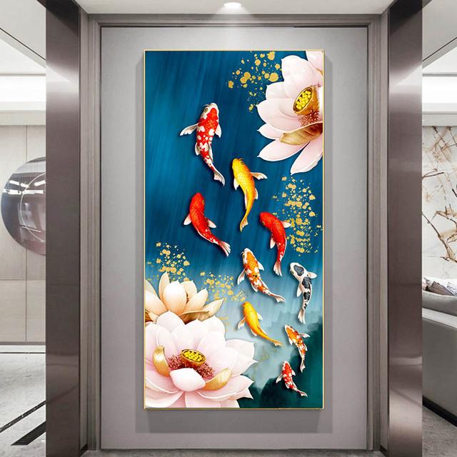 

Современная картина на холсте с животными, абстрактные плакаты и принты с плавающей рыбой, Куадрос, настенная художественная картина для гостиной, домашний декор 30cm×60cm NoFrame