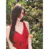 Whitewater Woman [real * Red Rose] V-neck Suspender Dress Summer Gentle Vacation Wind Red Slim Skirt