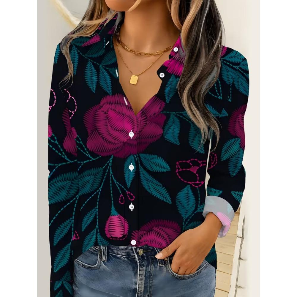 Women Long Sleeve Shirt Fashion Elegant Floral Print Blouse Elegant Casual Daily Wear Spring Autumn Blouse Tops Office Lady 2026