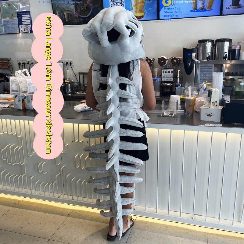 Hot Funny Plush Dinosaur Skeleton Costume Headpiece - Cosplay Party Outfit With Exoskeleton Design Dinosaur Suit Christmas Durable Gift
