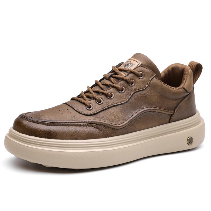 Genuine Leather Shoes Men Footwear Soft Leather Mens Casual Shoes Flat Trendy Platform Sneakers High-quality Outdoors Walk Brown