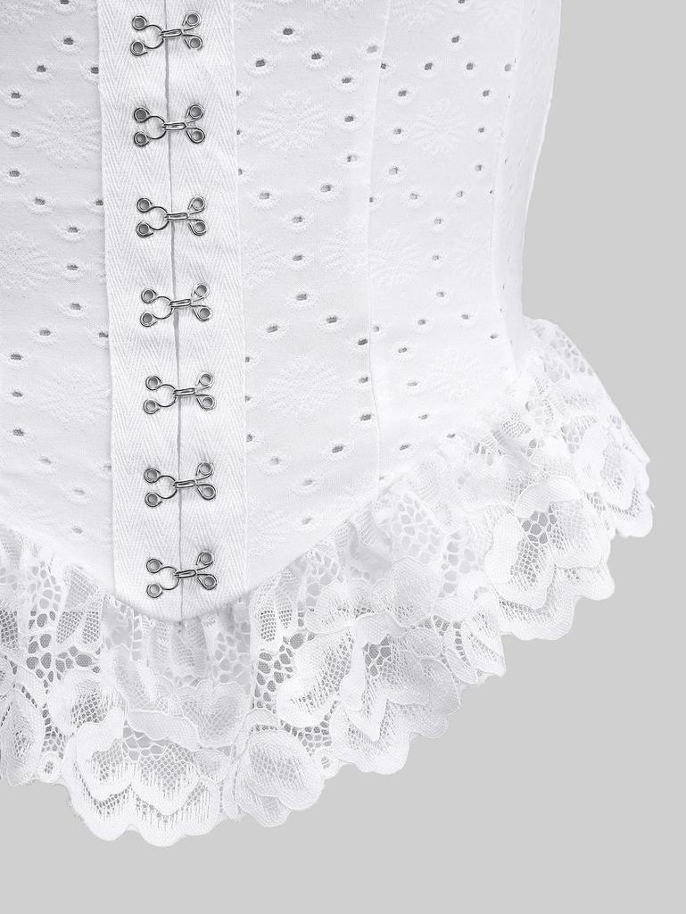 Rosegal Gothic Pointelle Lochmuster Jacquard Stickerei Spitzenbesatz Schößchensaum Haken- und Ösen Tanktop