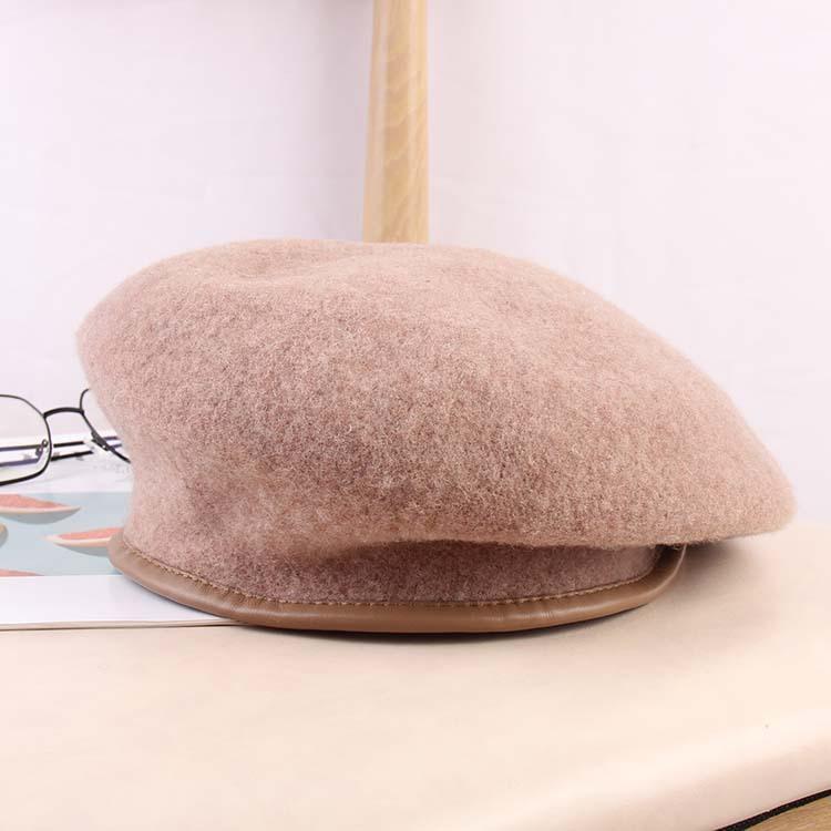 

Осень И Зима Женщины Мода Универсальный Однотонный PU Кожа Края Бутон Шляпа Шерстяная Шляпа Художника Британский Ретро Берет One Size