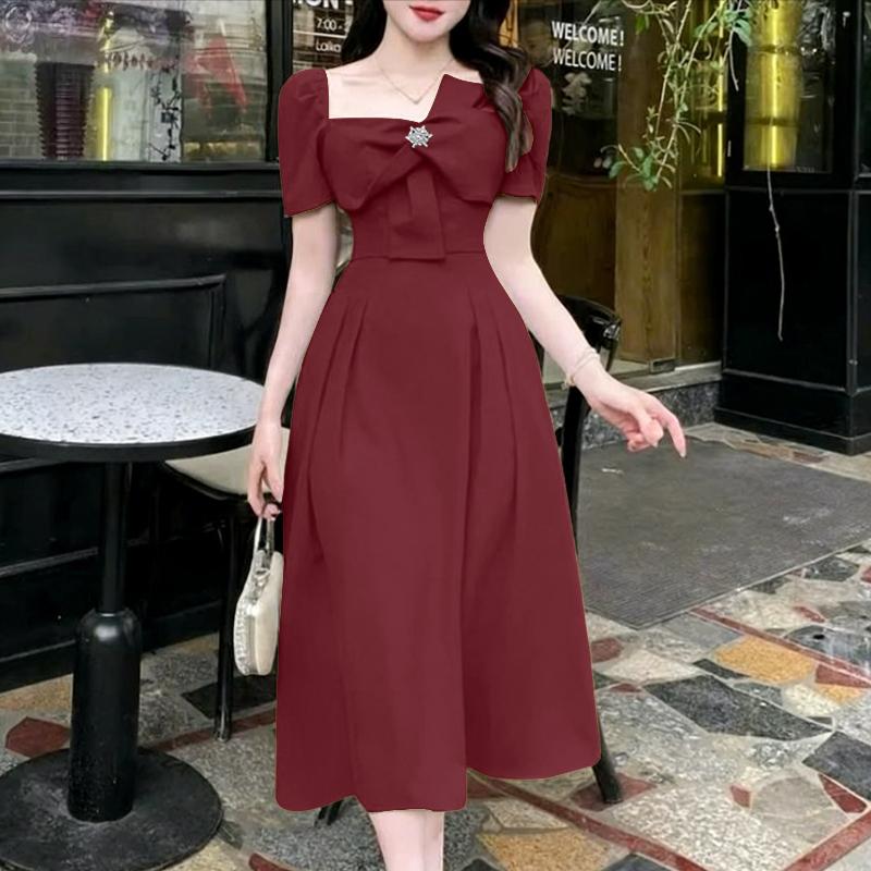 ZANZEA Elegant Women Square Collar Summer Casual Short Sleeve Dress