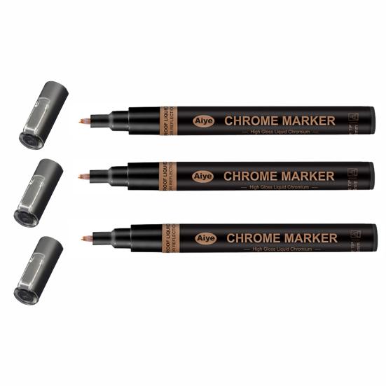 3Pcs Mirror Chrome Marker Pen Golden Silver Color Bronze Waterproof Model Painting Marking DIY Art Projects Permanent Metallic Liquid