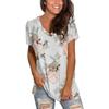 Fashion Women V-neck Printed T-shirt Casual Loose Pullover Short Sleeve Tops