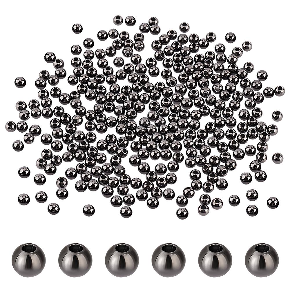 500Pcs Rack Plating Brass Beads, Long-Lasting Plated, Round, Gunmetal, 4x3mm, Hole: 1.5mm
