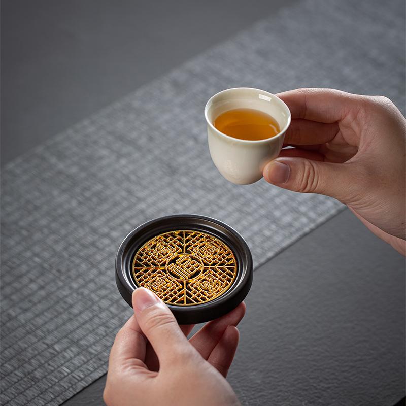 Electric Wood Tea Cup Mat Circular Japanese Retro Zen Tea Ceremony Kung Fu Teacup Holder Desktop Insulation Mat Tea Holder