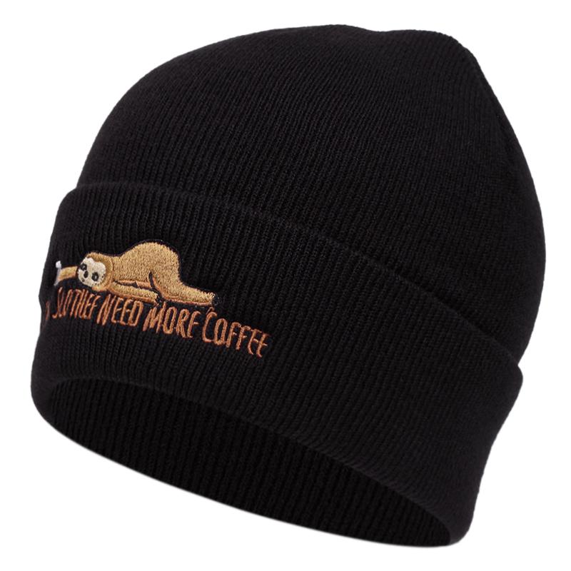 Cute Sloth Embroidery Knitted Cap For Autumn And Winter Outdoor Women Men Warm Beanie