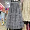 Damen Frühling/Herbst Netzrock High-Waist Schlankmachender A-Linien-Rock mit Drapierung Faltenrock