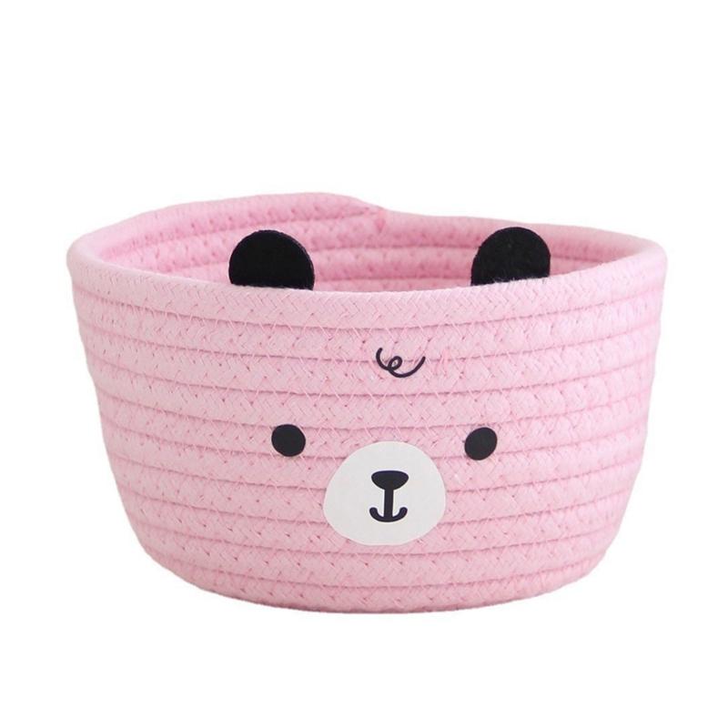 Sturdy Handwoven Cotton Rope Storage Basket with Adorable Pandas Designs Portable for Household Use Organization Items