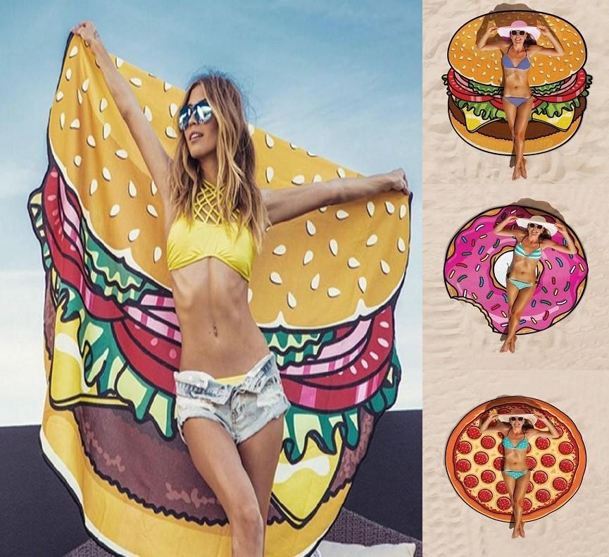 Hamburgers Donuts Fashionable Pizza Design Beach Towels Suitable For Daily Use