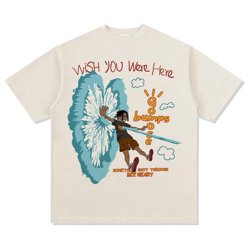 Retro Travis Scott Hip Hop Cartoon Print Short Sleeve Heavyweight Hoodie T-shirt M