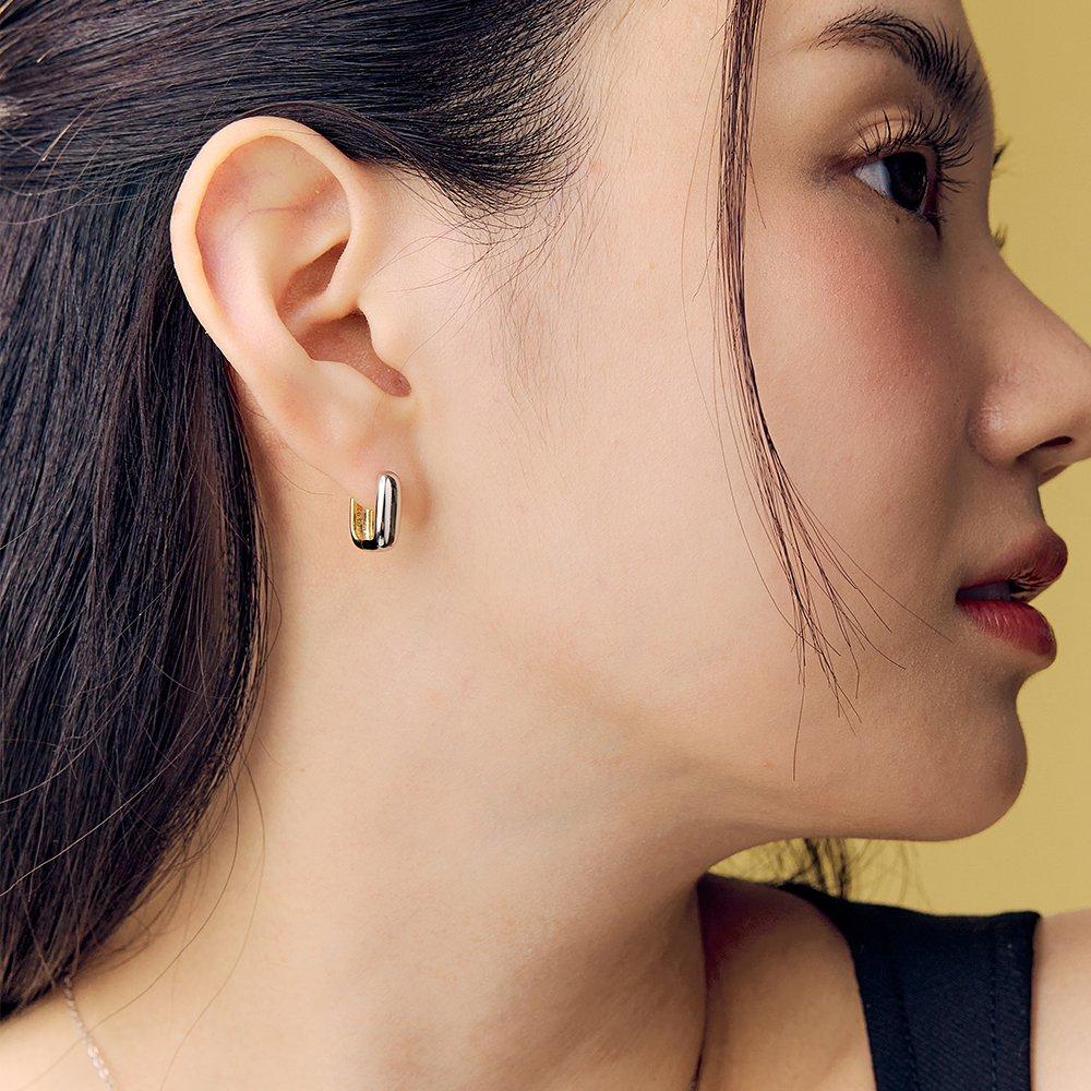[Rosemont] Silver Square Combination One-Touch Earrings Polka Ra25B08J