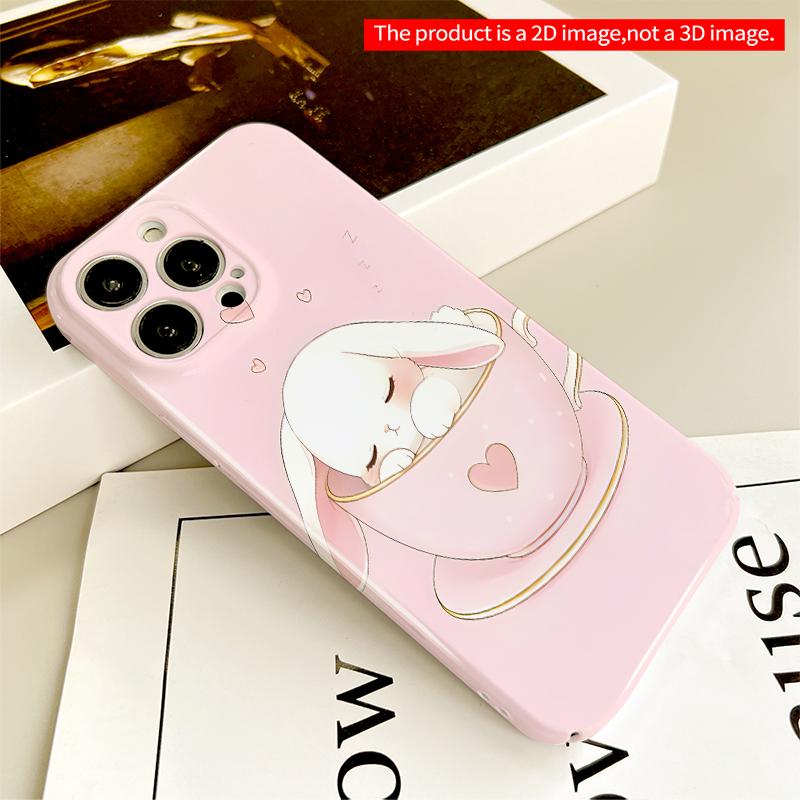 2DFlat Cute Bunny Sleeping in Pink Teacup Phone Case All inclusive film hard iPhone case, compatible with iPhone 18 Pro Max 17 16 15 14 13 12 11