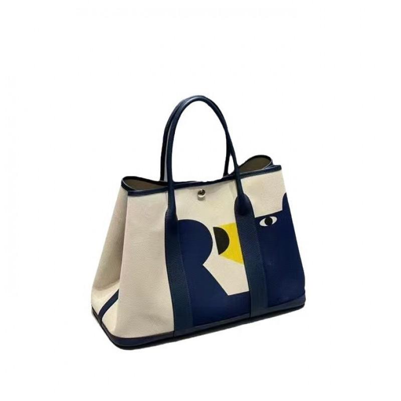 Winter Graffiti Art Canvas Top Grain Leather Tote Bag Large Crossbody Handbag