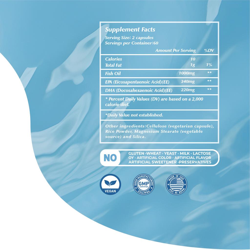 Pslalae Natural Fish Oil Capsules, 1000mg, with Omega-3 Fatty Acids, High-Potency Formula, Suitable for Adults
