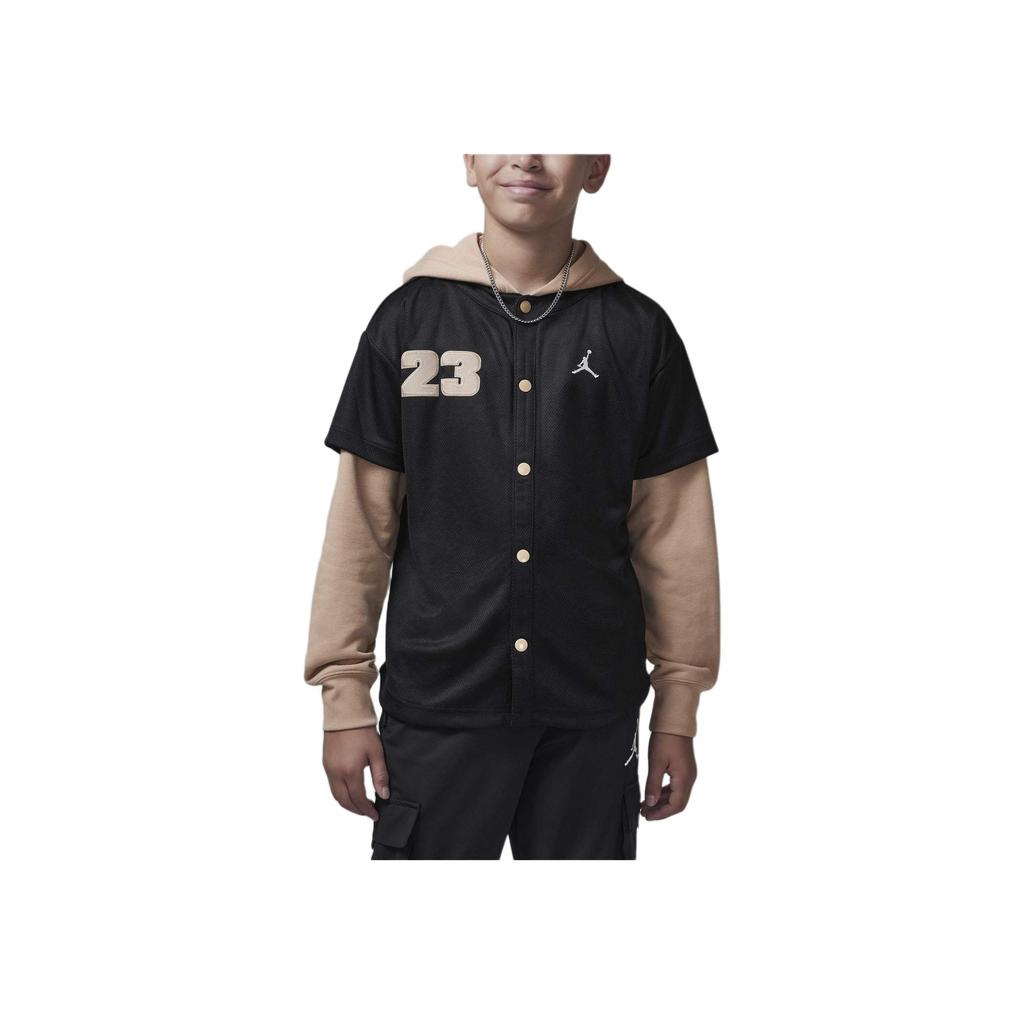 Jordan Jumpman Logo Letter And Number Fake Two-Piece Hooded Jacket Kids Jackets Black HQ7130-010