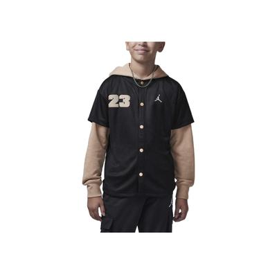 Jordan Jumpman Logo Letter And Number Fake Two-Piece Hooded Jacket Kids Jackets Black HQ7130-010
