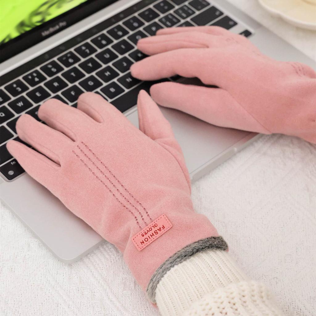Winter Women Modal Warm Gloves Fur Trim Outdoor Riding Gloves Fashion Sports Driving