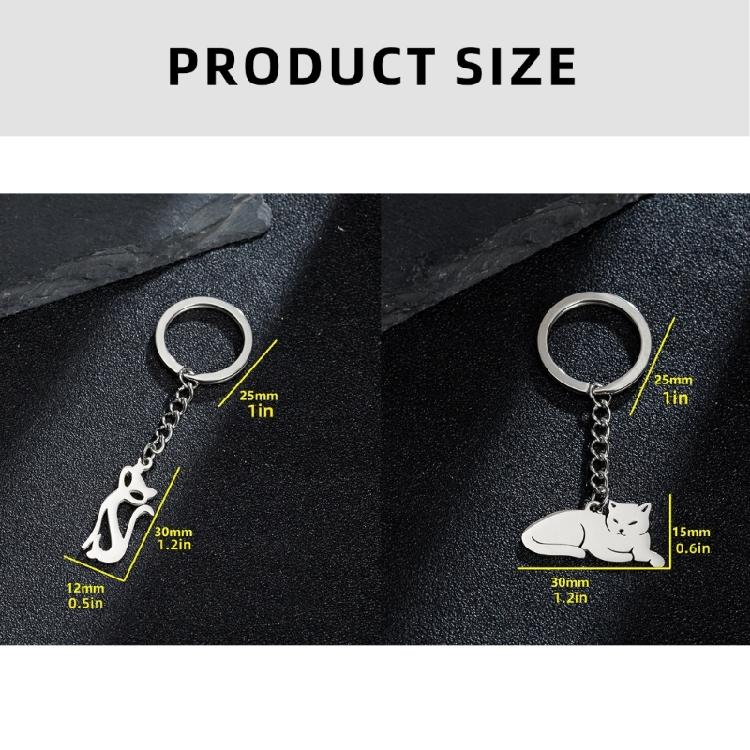 Playful Lovely Kitten with Elegant Charm Stainless Steel Keyring Charm Pendant Accessory Portable for Personalize Use