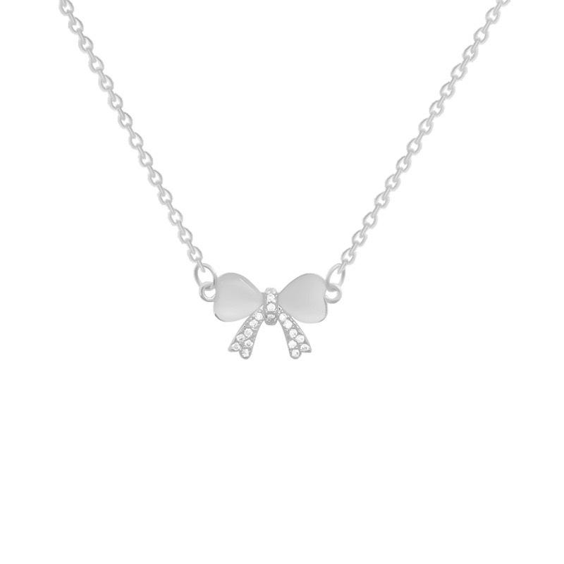 

Exquisite Sweet Heart-shaped Opal Sparkly Zircon Bowknot Pendant Necklace for Women Fashion Designer Jewelry Accessories Gift