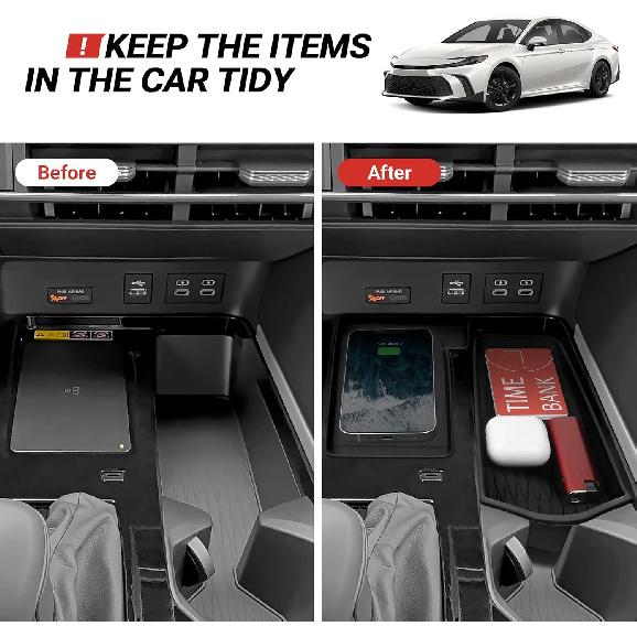 3PCS Center Console Organizer Compatible With Toyota 2025 2026 Camry Accessories Silicone Wireless Charging Anti-Slip Mat ABS Material Armrest