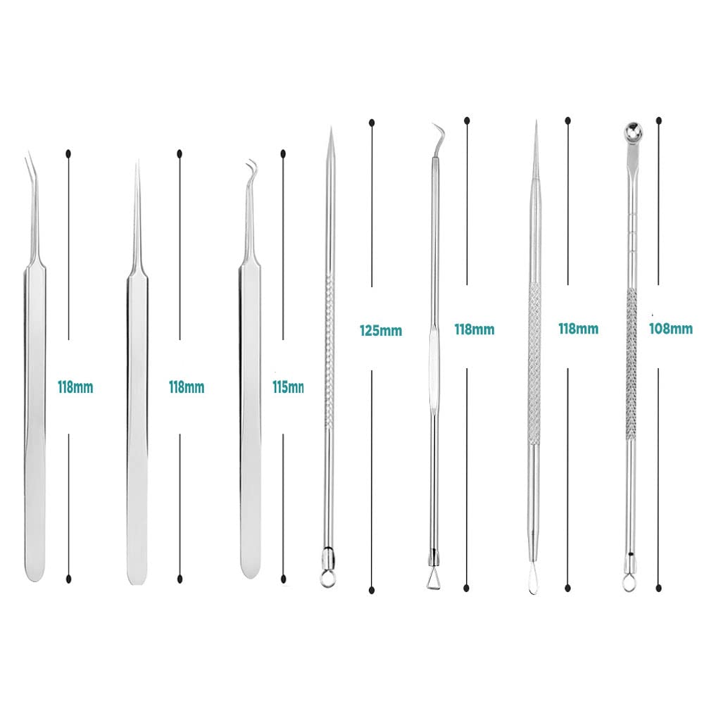 Set of Stainless Steel Blackhead Precision Pore Care Kit for Blackhead Blackhead and Acne with Storage Case 7-Piece Tweezers, Removal, Removal, Care,