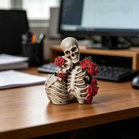 Figurka Szkieletów Para na Halloween z Żywicy, Vintage Gotycka Statua Pary Czaszek, Dekoracja Domu na Święto Halloween na Półkę Stół Kominek