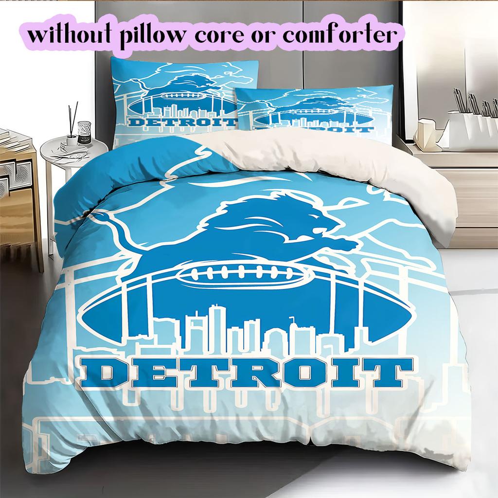 Detroit Lions rugby Pattern Bedding,Quilt Set Quilt Cover Pillowcase Home Birthday Gift (1*duvet cover+2*pillowcase,without core)