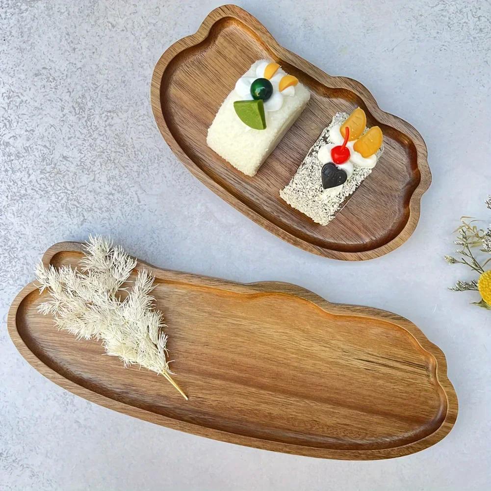 Wooden Food Dish Tray Tea Coffee Fruit Dessert Candy Plate Decorative Bread Snack Cake Tableware for Home Decor