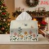 2D Flat 1pc, Tissue Box. Tissue Dispenser Box with Colorful Flower and Butterfly Decorative Pattern, Reusable, Daily Desktop Tissue Storage Box. Suita