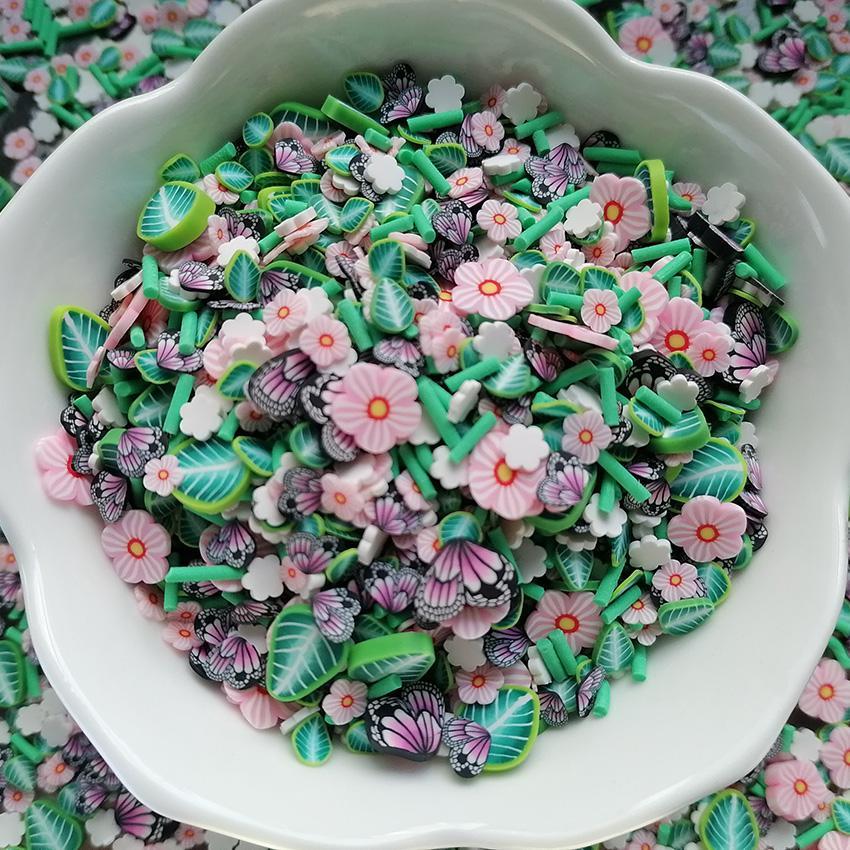 1KG DIY Craft Slime Filler Polymer Clay Slices Tree Leaf Flower Butterfly Mixture Polymer Clay Sprinkles 1kg