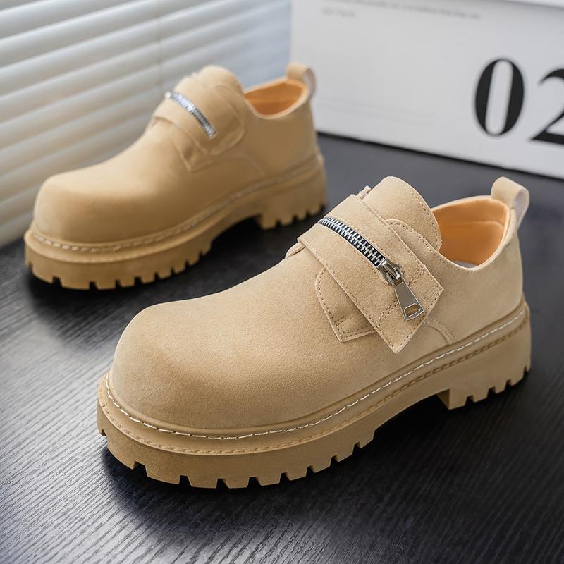 

Мужская обувь на платформе, замшевая кожа, рабочая обувь, осенние мужские кроссовки высокого качества на молнии, повседневная британская уличная деловая обувь 39-44 39 хаки