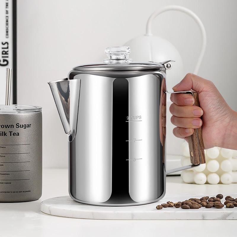 9-Cup American Style Stainless Steel Coffee Maker for Indoor/Outdoor Use - Convenient Camping Water Boiler