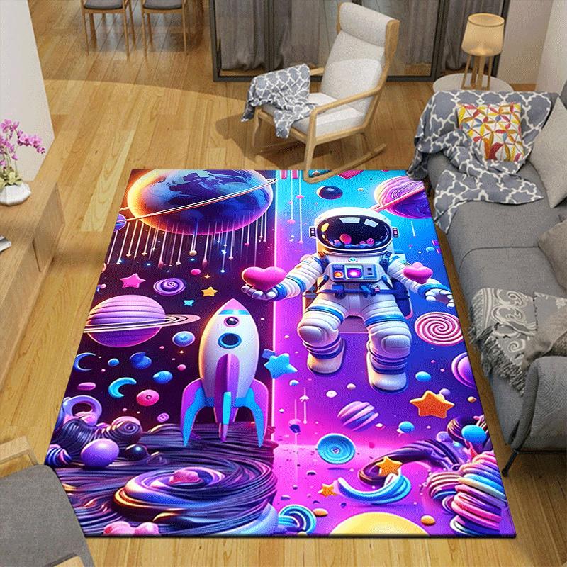 1pc Astronauts and outer space Print, Design Indoor Area Rug - Soft, Anti-Slip, and Durable Gaming Room Decor for Bedroom