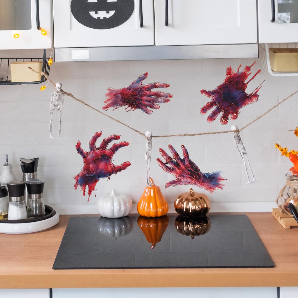 Halloween Simulering Skrekk Blod-hånd Glassvindu Hjem Atmosfære Dekorasjon Klistremerker