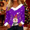 Women's T Shirt Tee Christmas Shirt Long Sleeve Party Christmas Print Fleece Collar V Neck Top