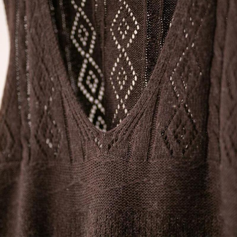 Vesta s výstřihem do V Dámské jarní a podzimní nošení Duté retro Literární a umělecké pletené vesty Volný top