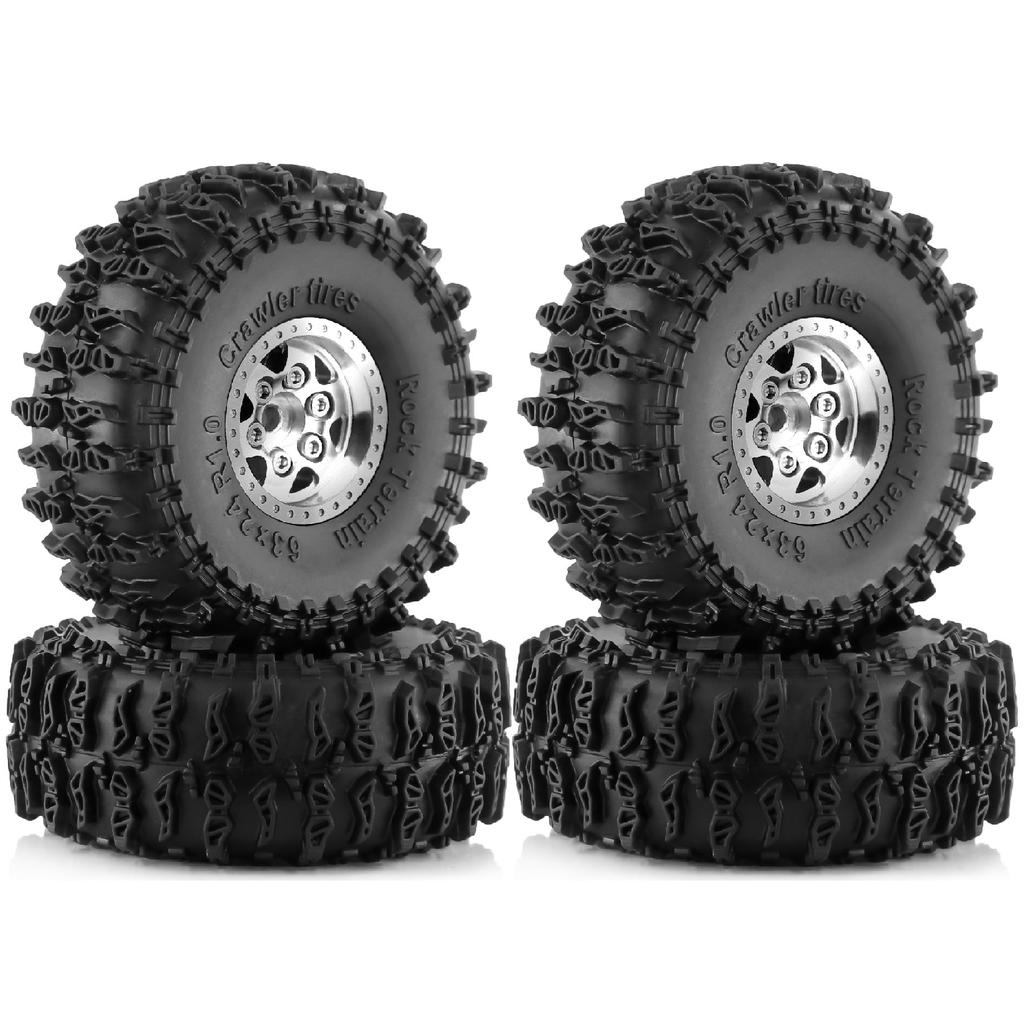 4pcs OD 63mm 1.0" Metal Beadlock Wheel Tire Set For 1/18 RC Crawler Car TRX4M SCX24 Upgrade Parts Accessories