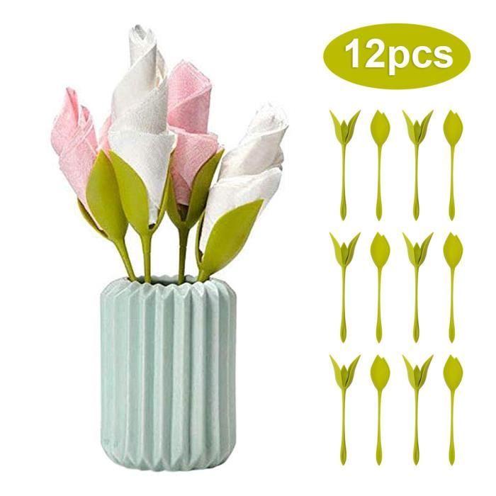 Napkin Holders - ABS - 12 Pcs - Green Stems - Flowers - Table Decoration