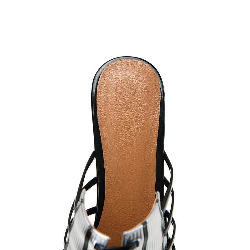 Fashion Women's New Spring/Summer Pointed Leather Printed Cowhide Comfortable and Sexy High Heel Baotou Muller Slippers