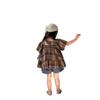 2026 Girls' Mori-style Coffee Plaid Flutter Sleeve Top + Dark Green Shorts Set